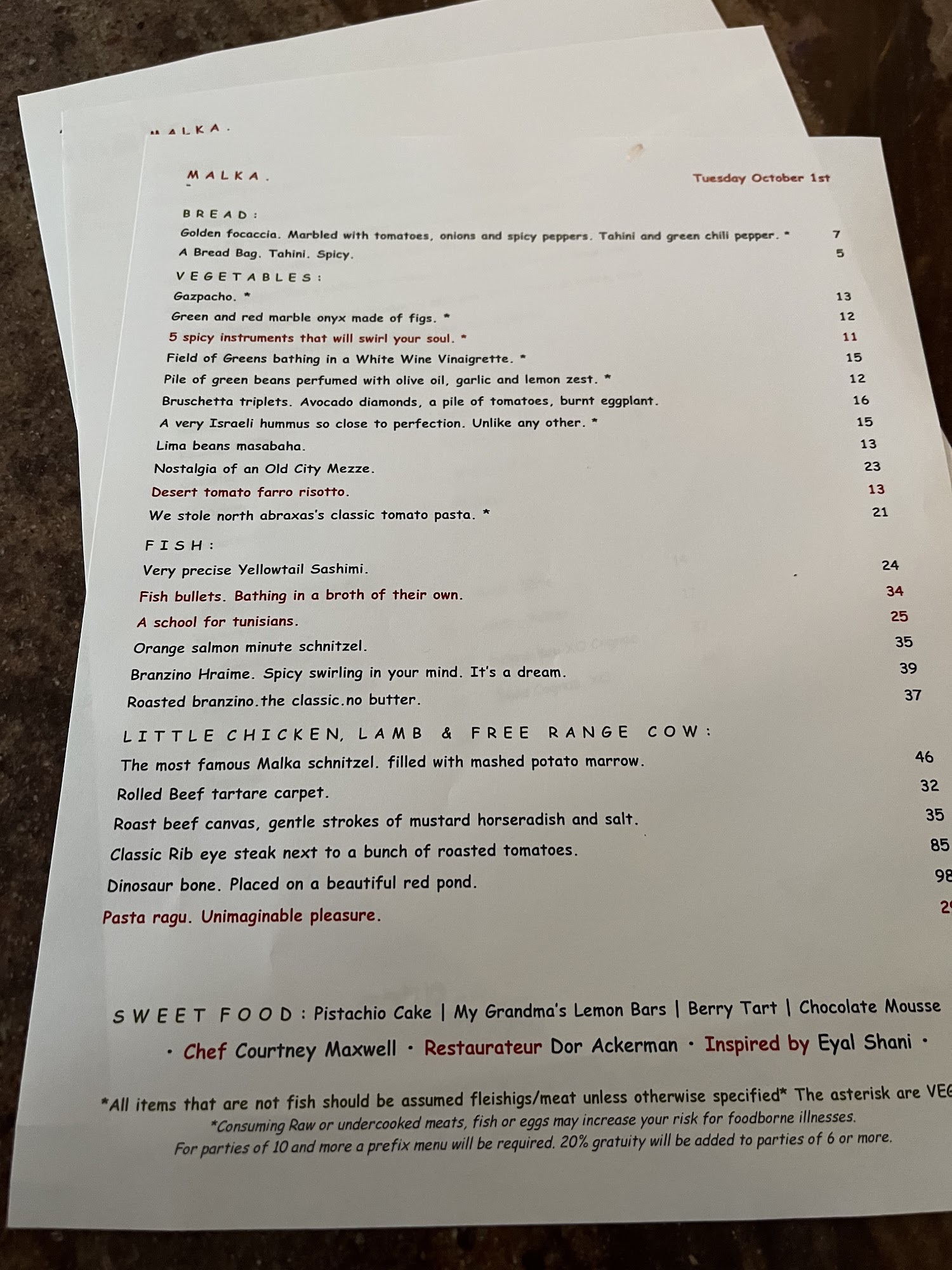Malka Menu