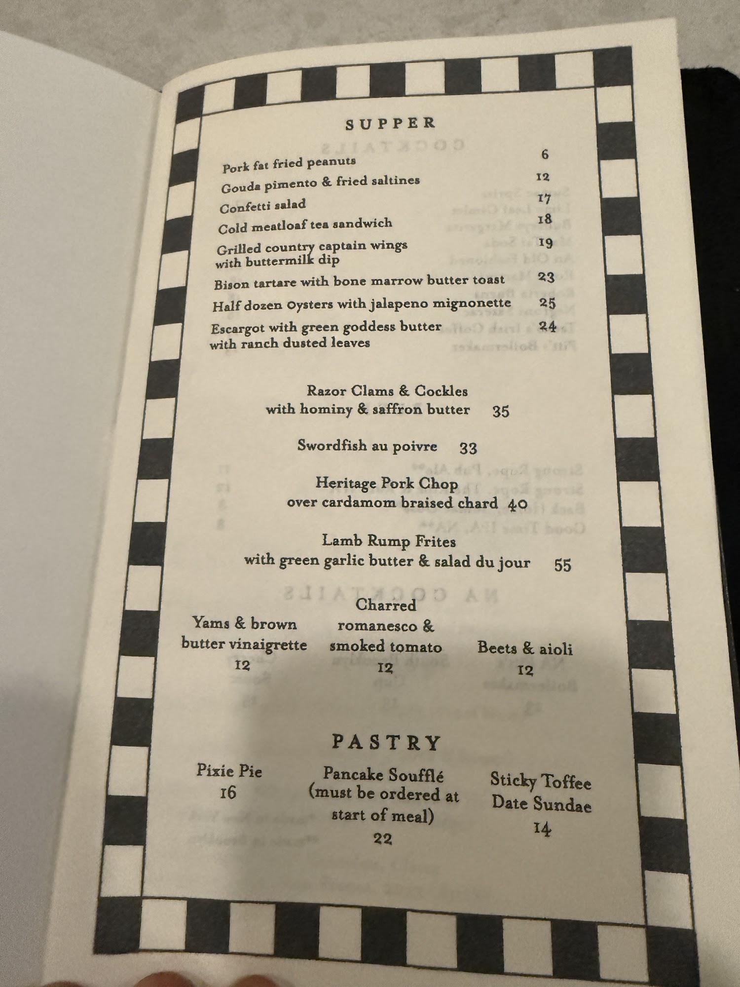 Pitt's Menu