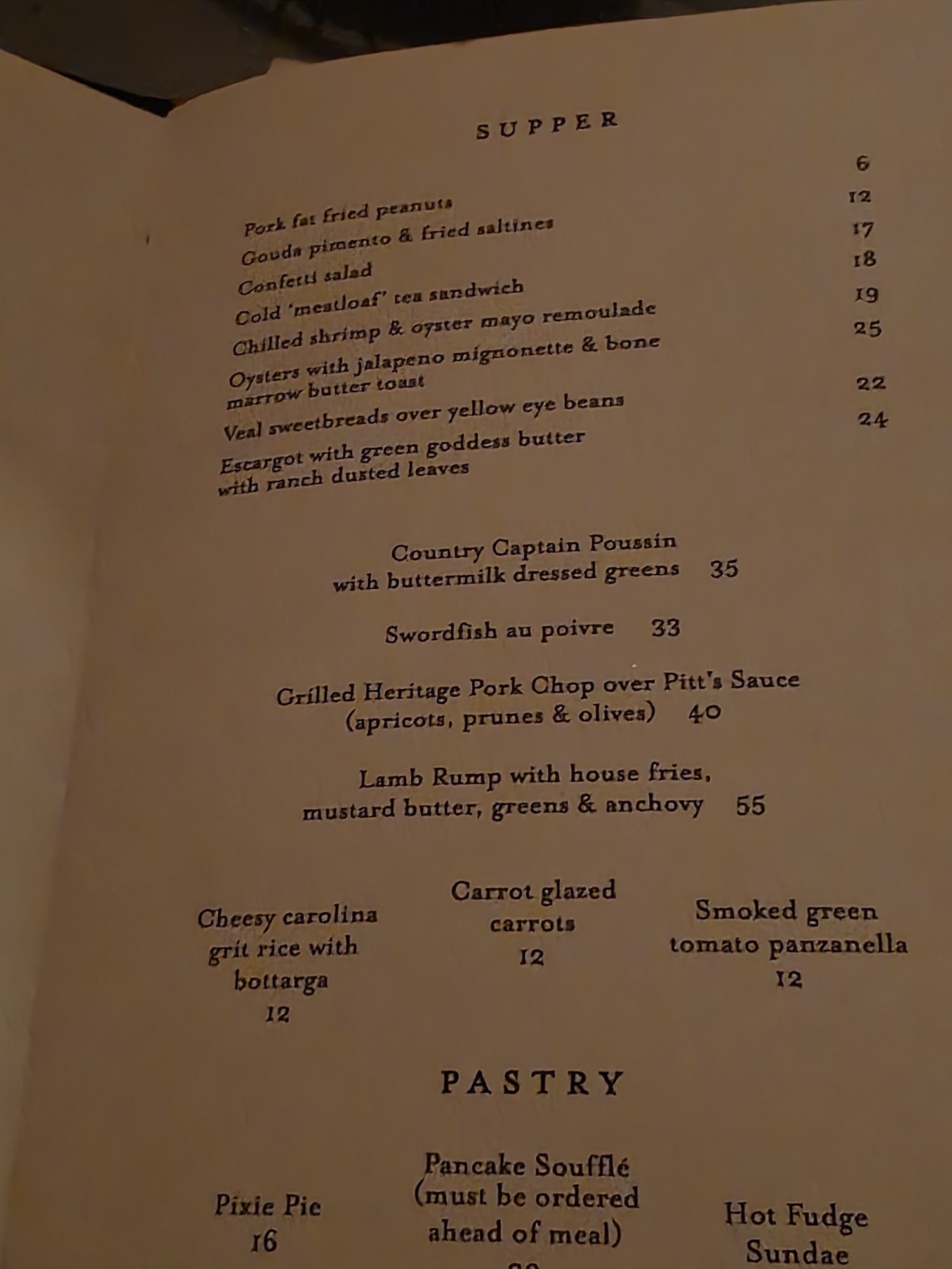 Pitt's Menu