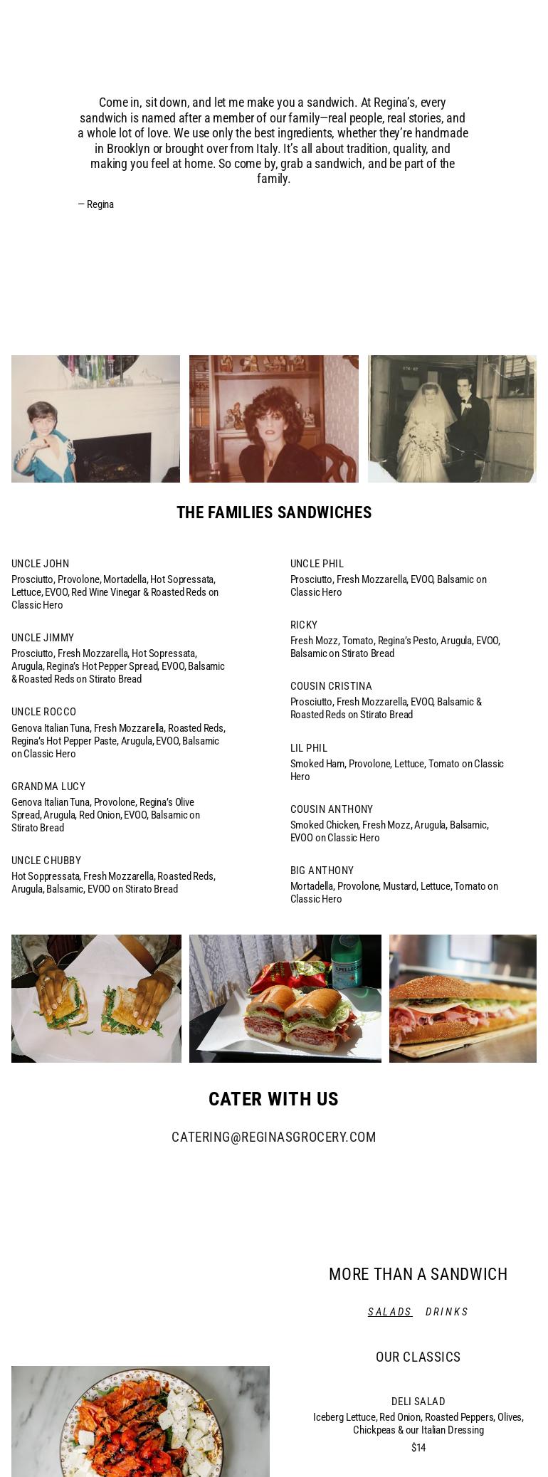 Regina’s Grocery Menu
