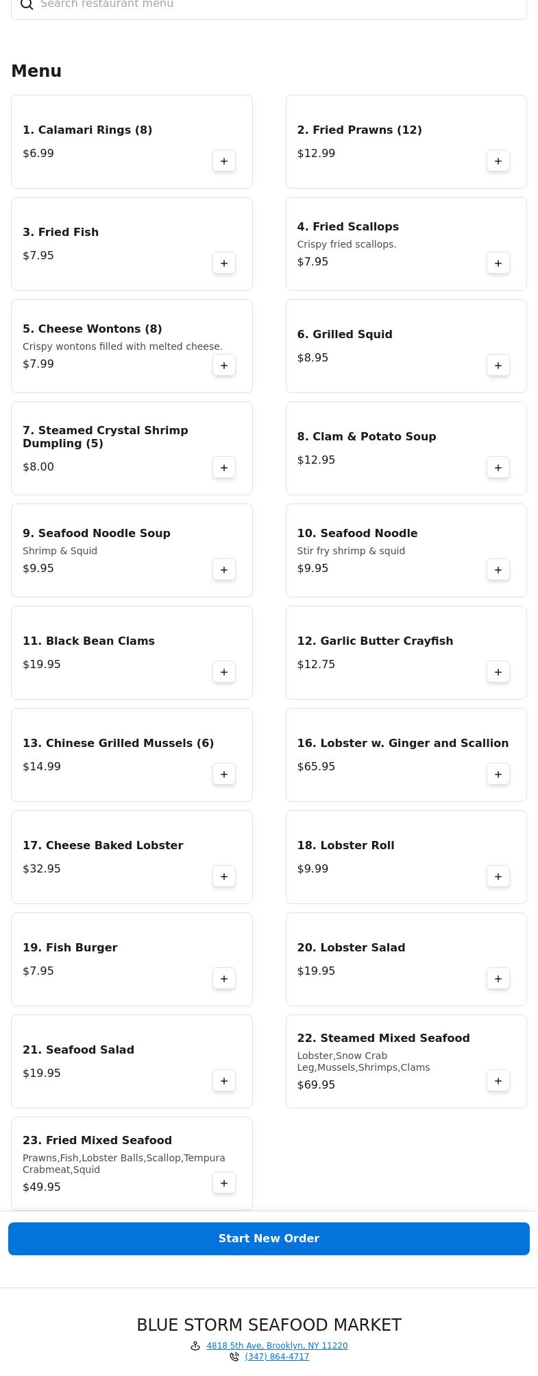 Blue Storm Seafood Market Menu