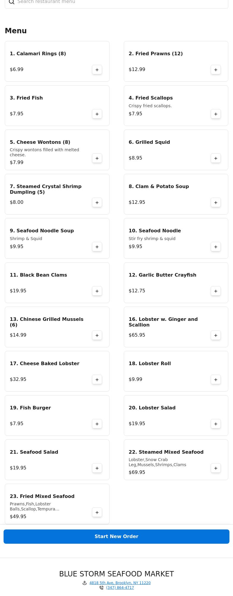 Blue Storm Seafood Market Menu