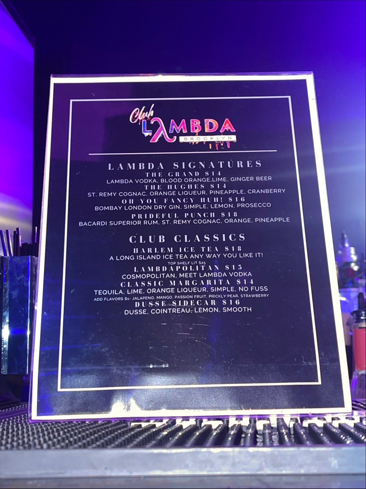 Club Lambda Menu