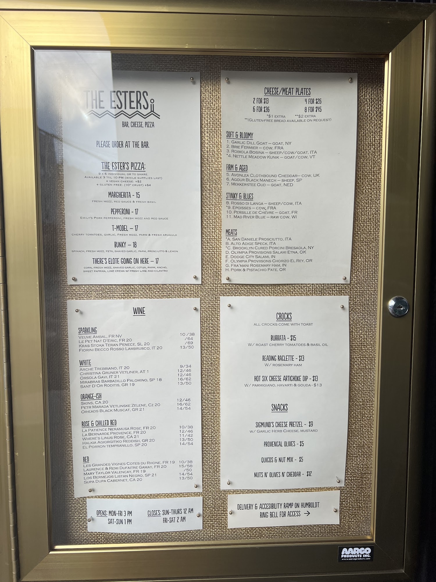 The Esters Menu