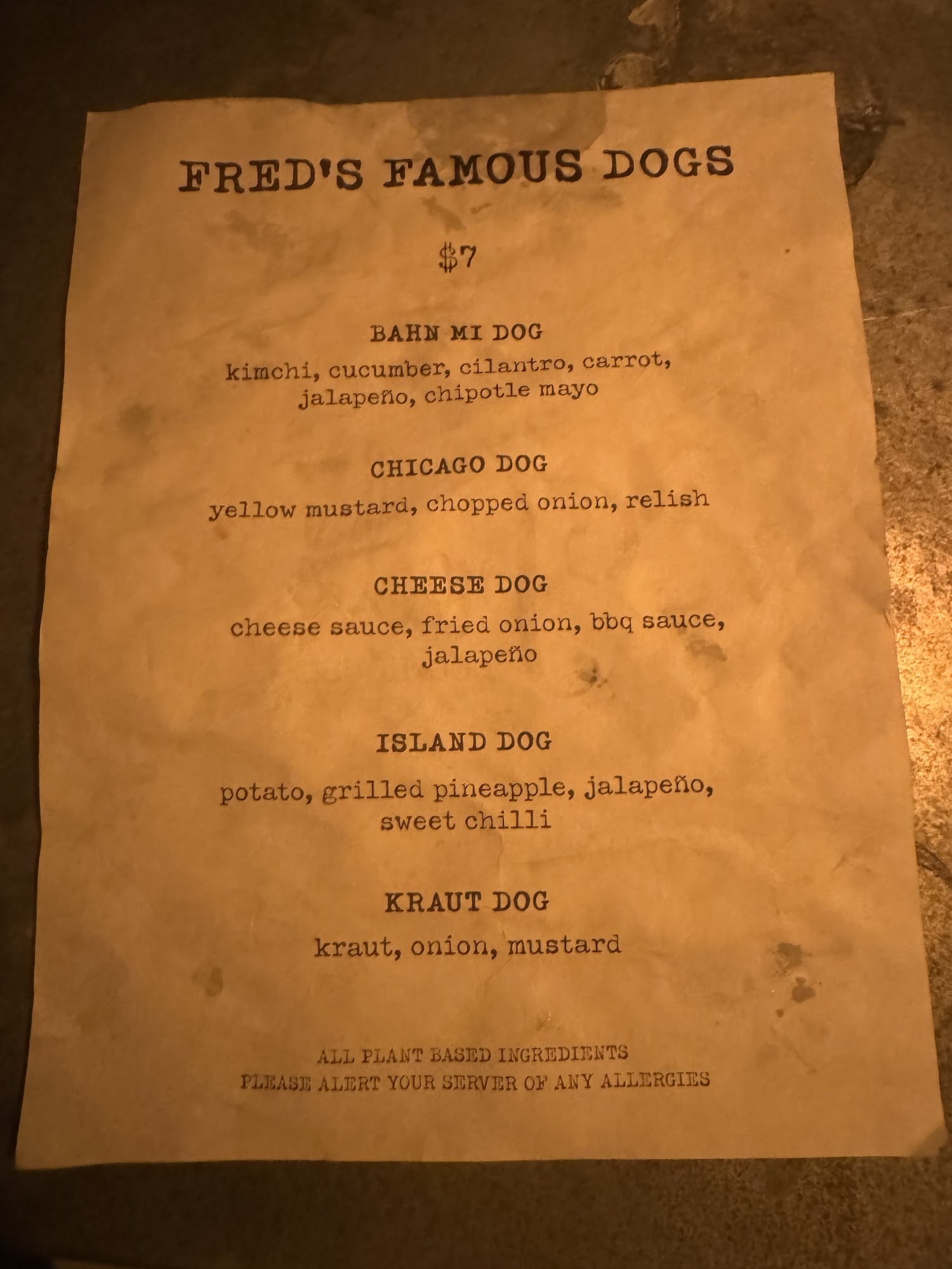 Fred's Dog House Menu