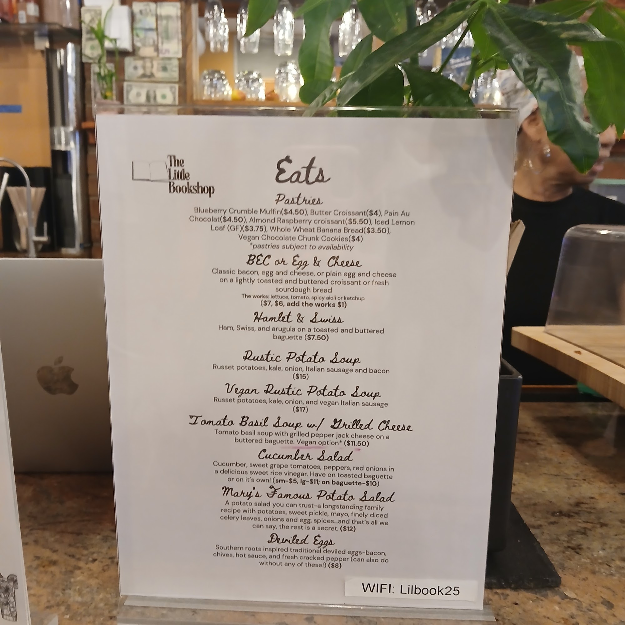 The Little Bookshop Menu