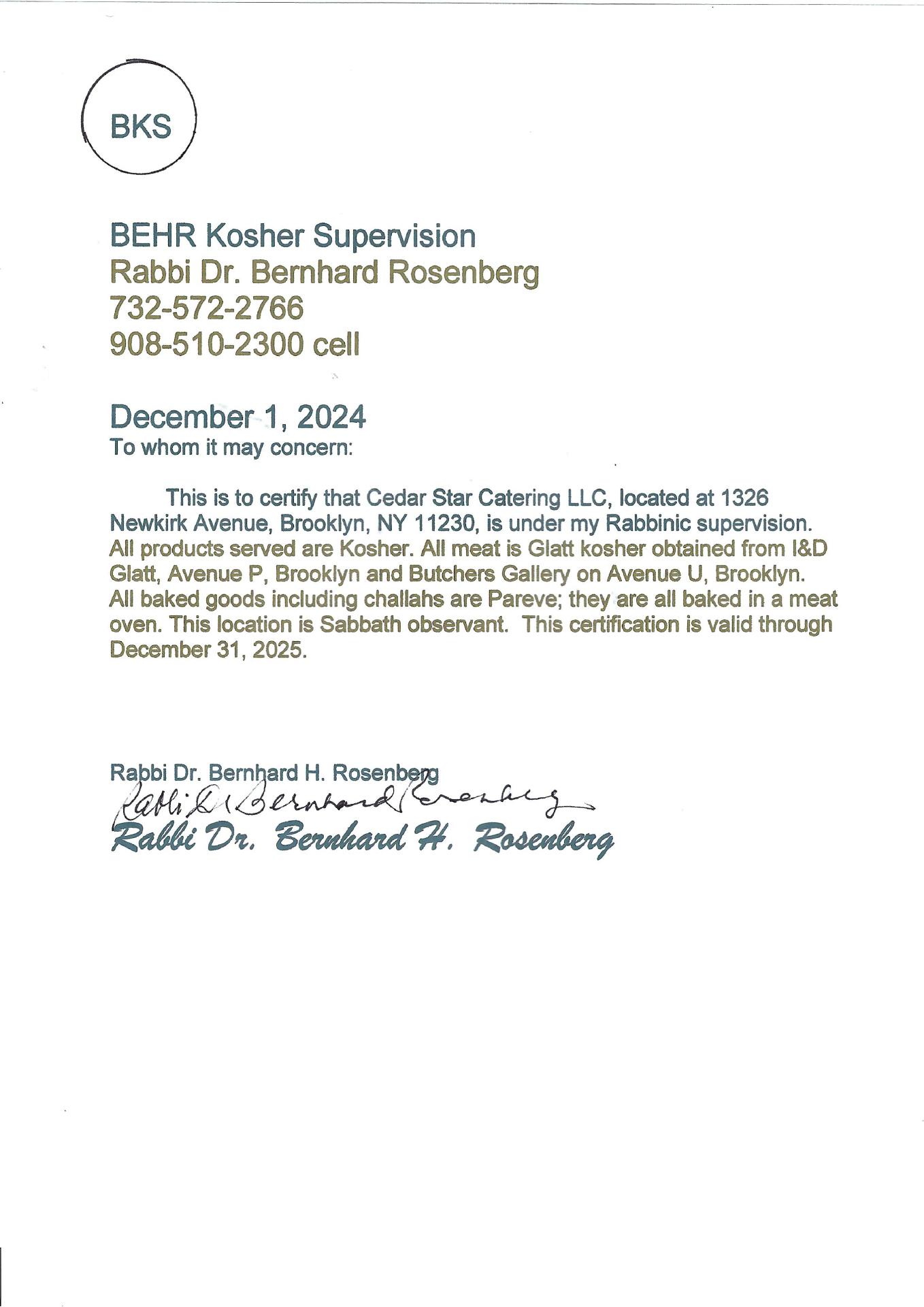 Cedar Star Catering Menu