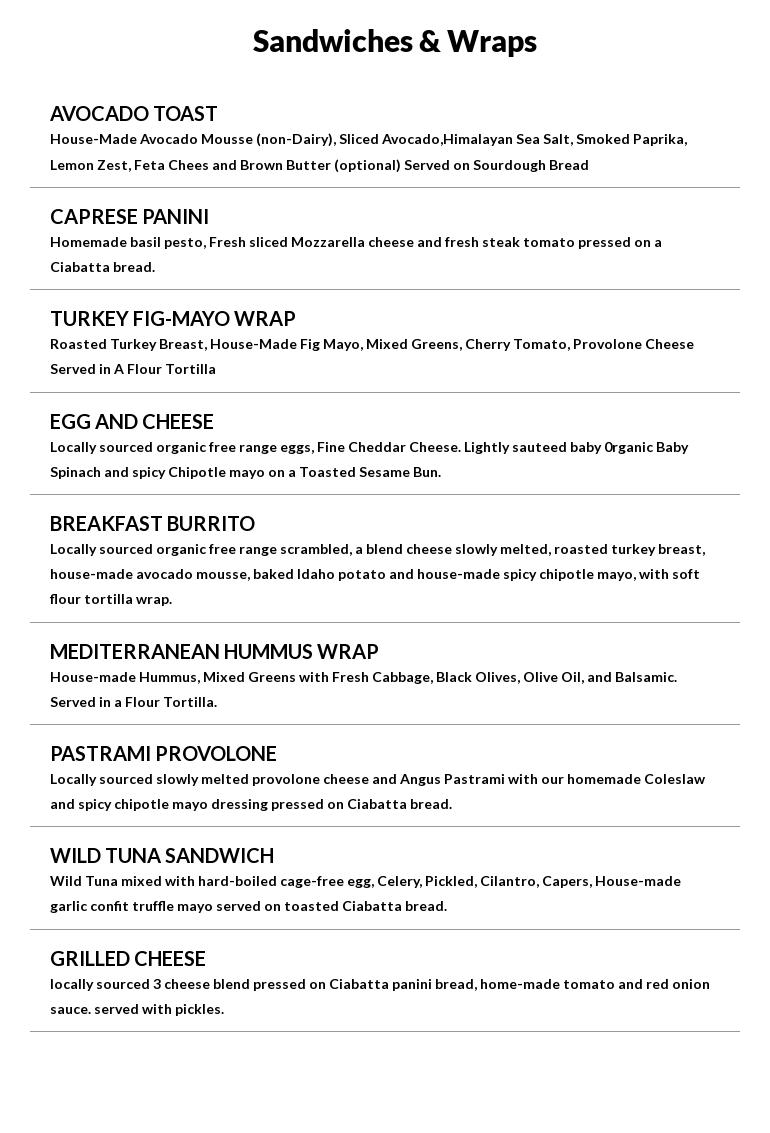 Copper Mug Coffee Menu