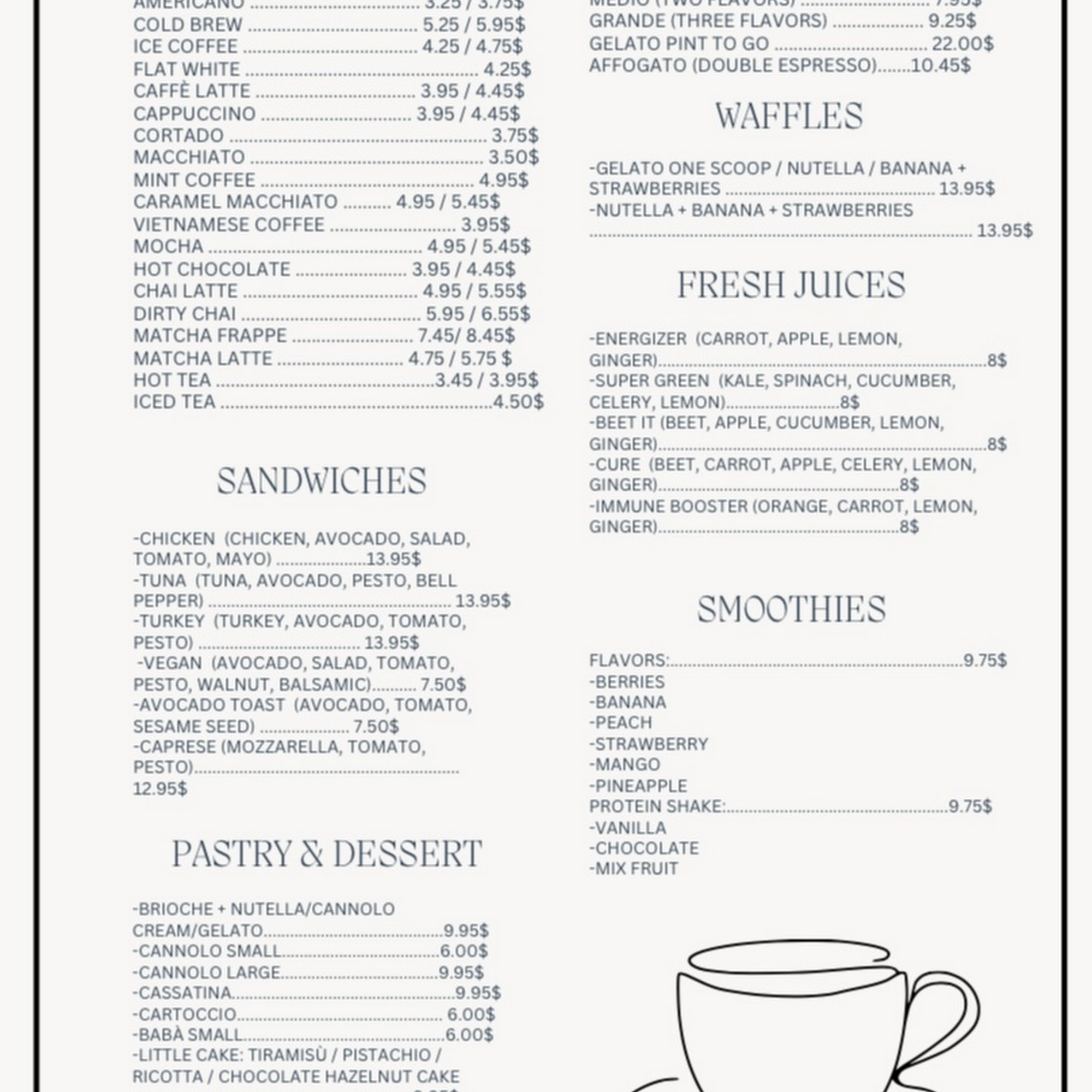 Raffaella Caffetteria Menu