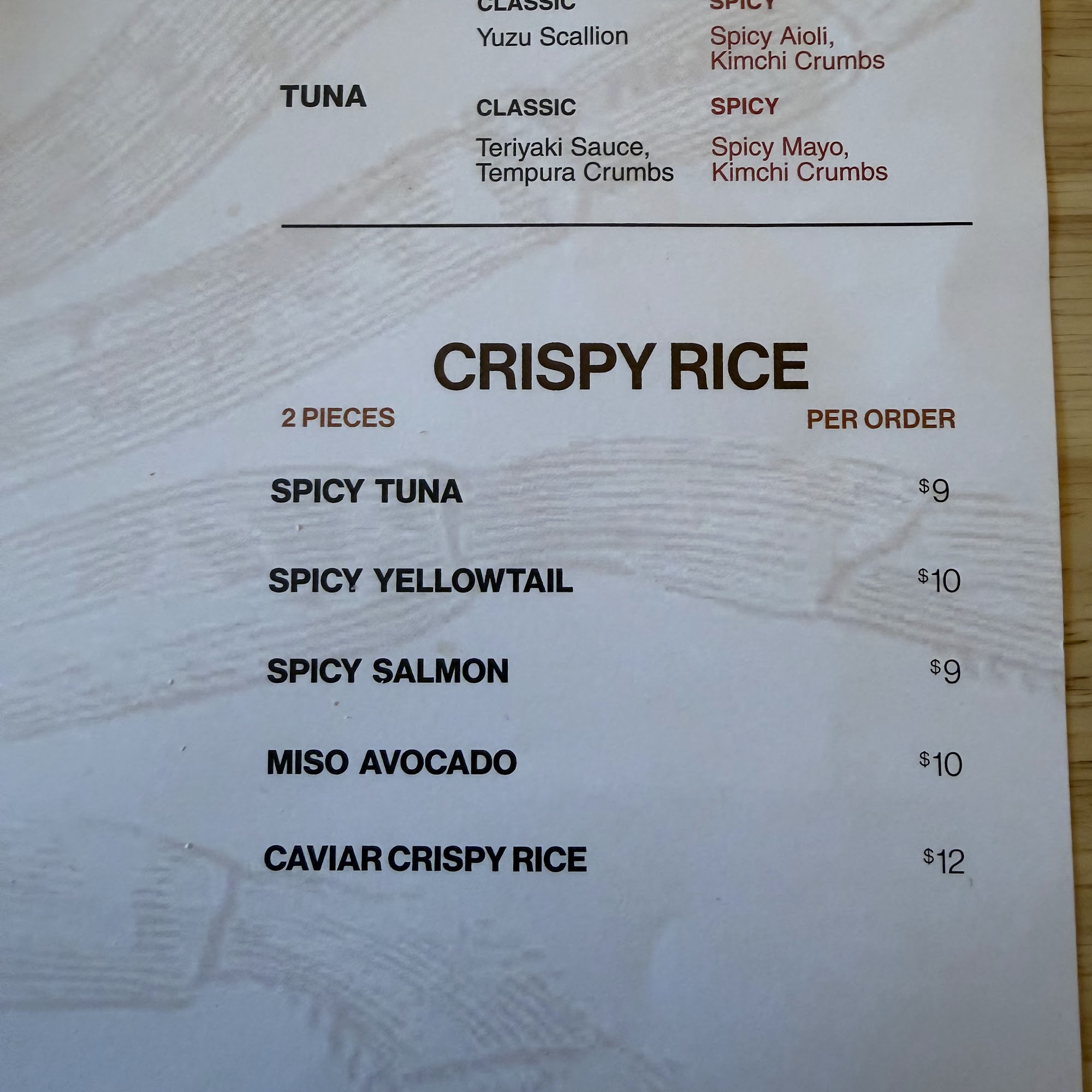 Temakase Menu