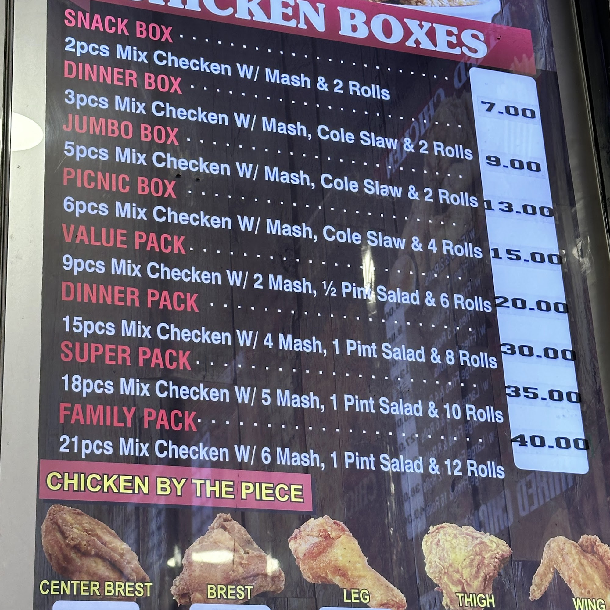 Crown fried chicken and pizza Menu