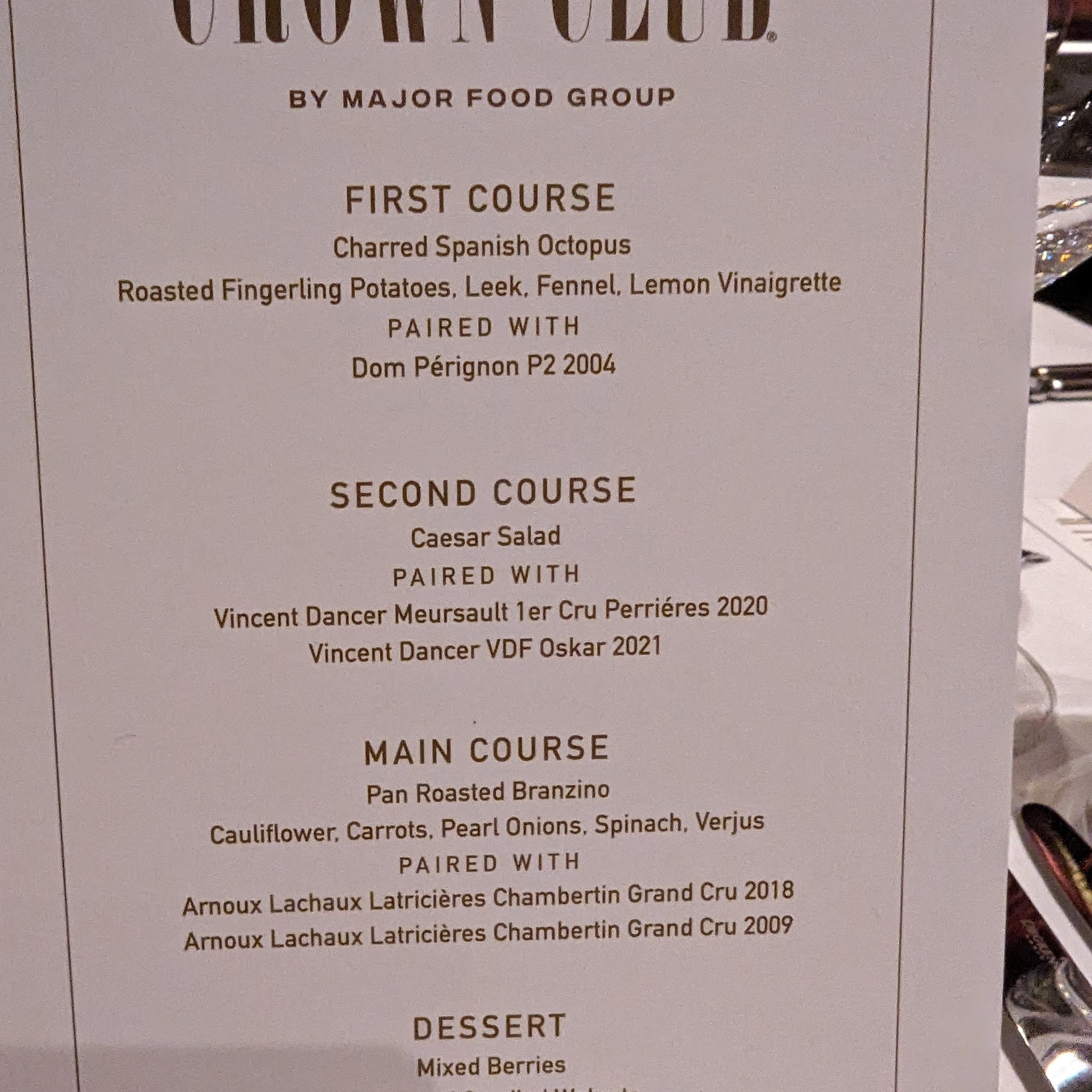 Crown Club Menu