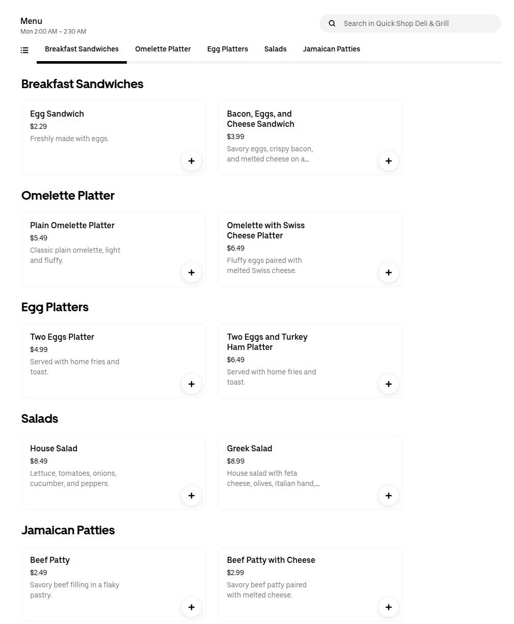 Quick Deli & Grill Corp Menu