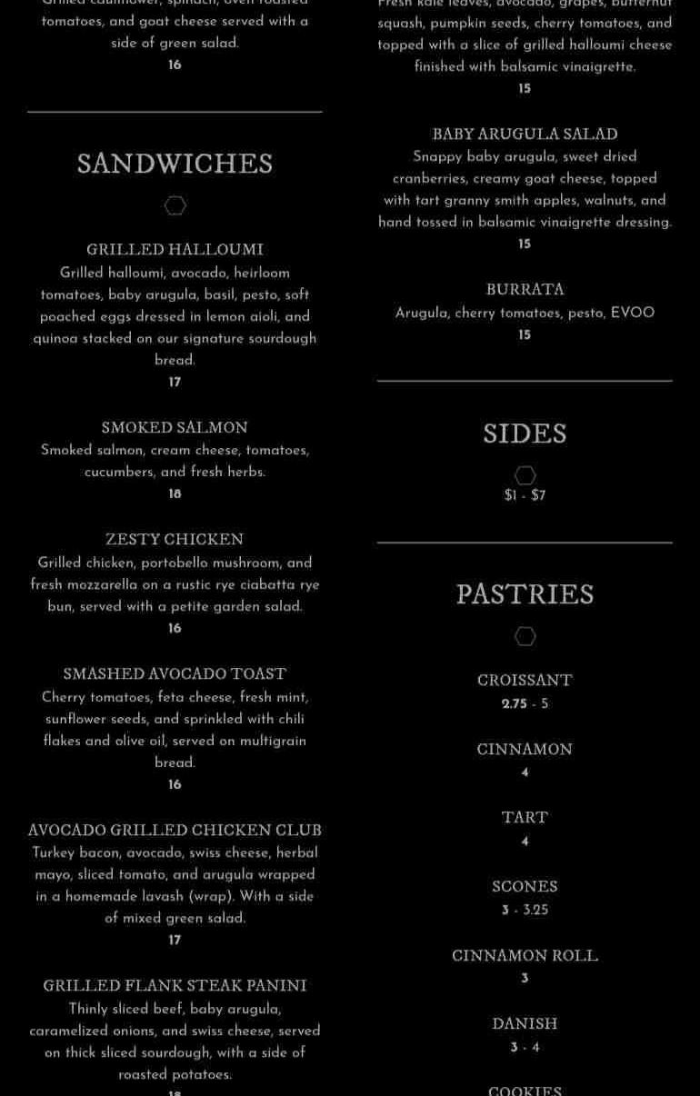 Milk & Honey Menu
