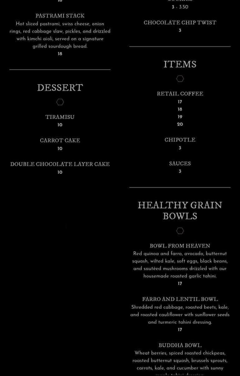 Milk & Honey Menu