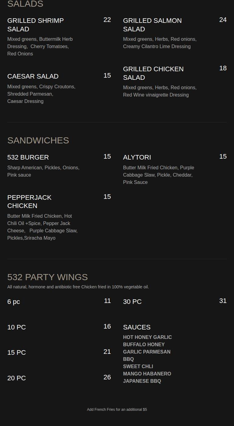 532 Court Restaurant Menu