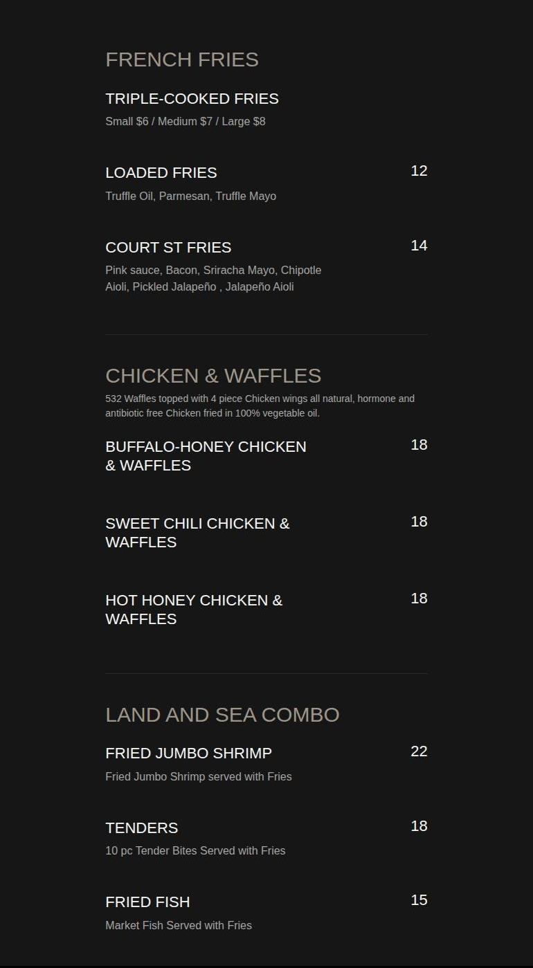 532 Court Restaurant Menu