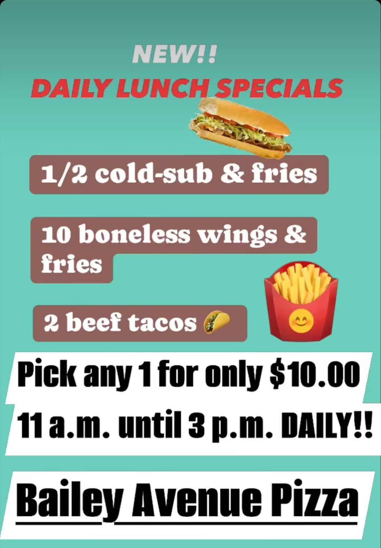 Bailey Avenue Pizza Menu