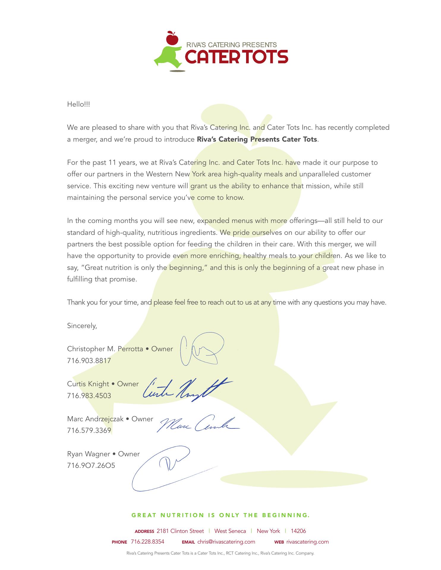 Riva's Adult Services Catering Menu