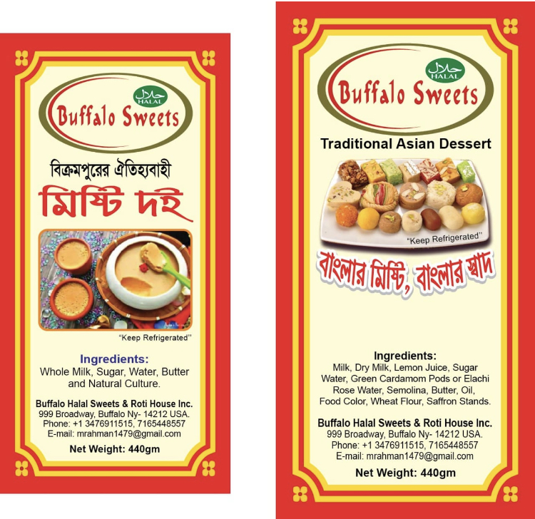 Buffalo halal sweets and Roti House Inc Menu