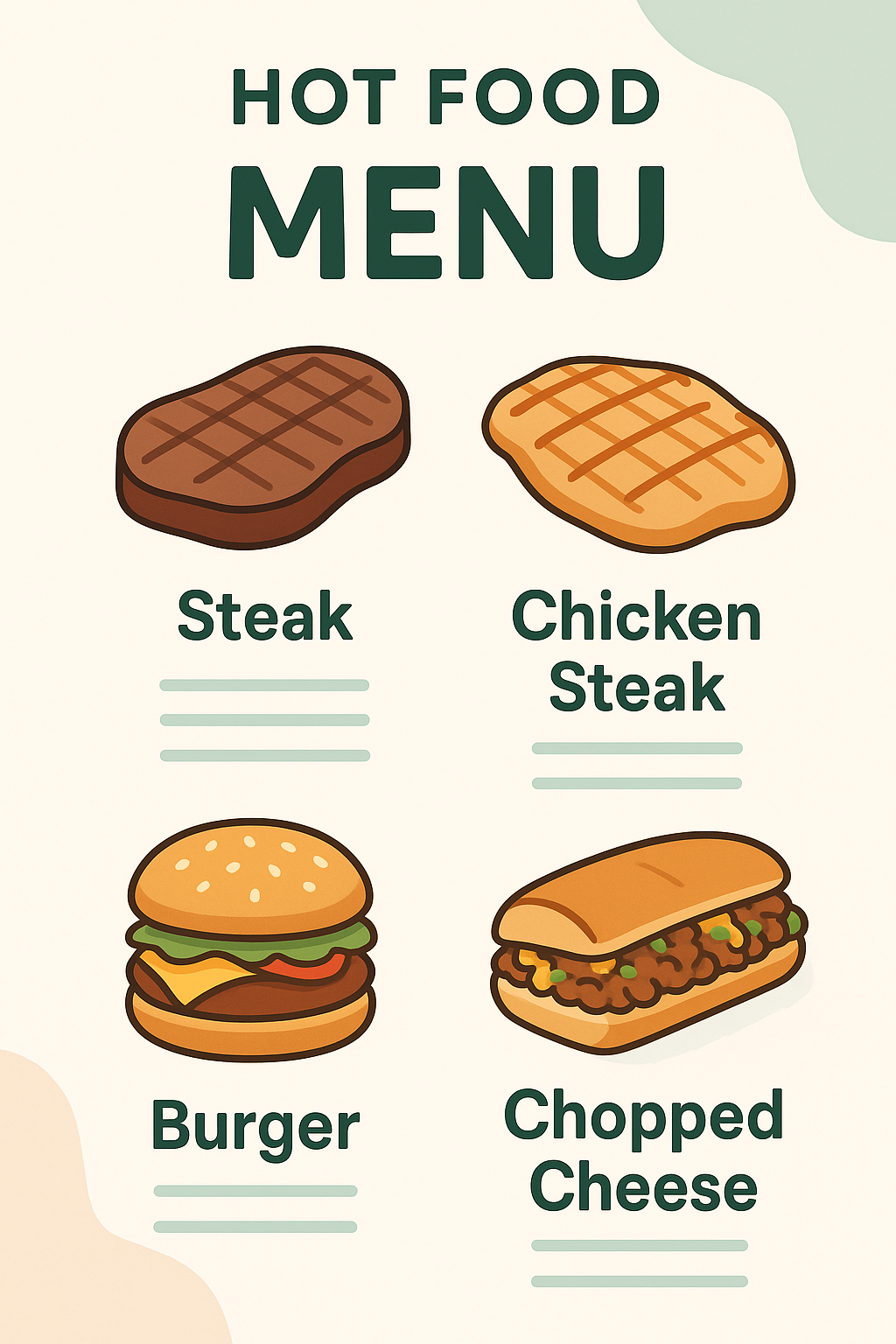 Steffie's Food Mart Menu