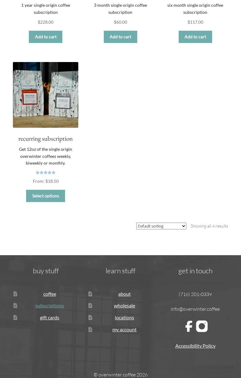 overwinter coffee - kenmore Menu