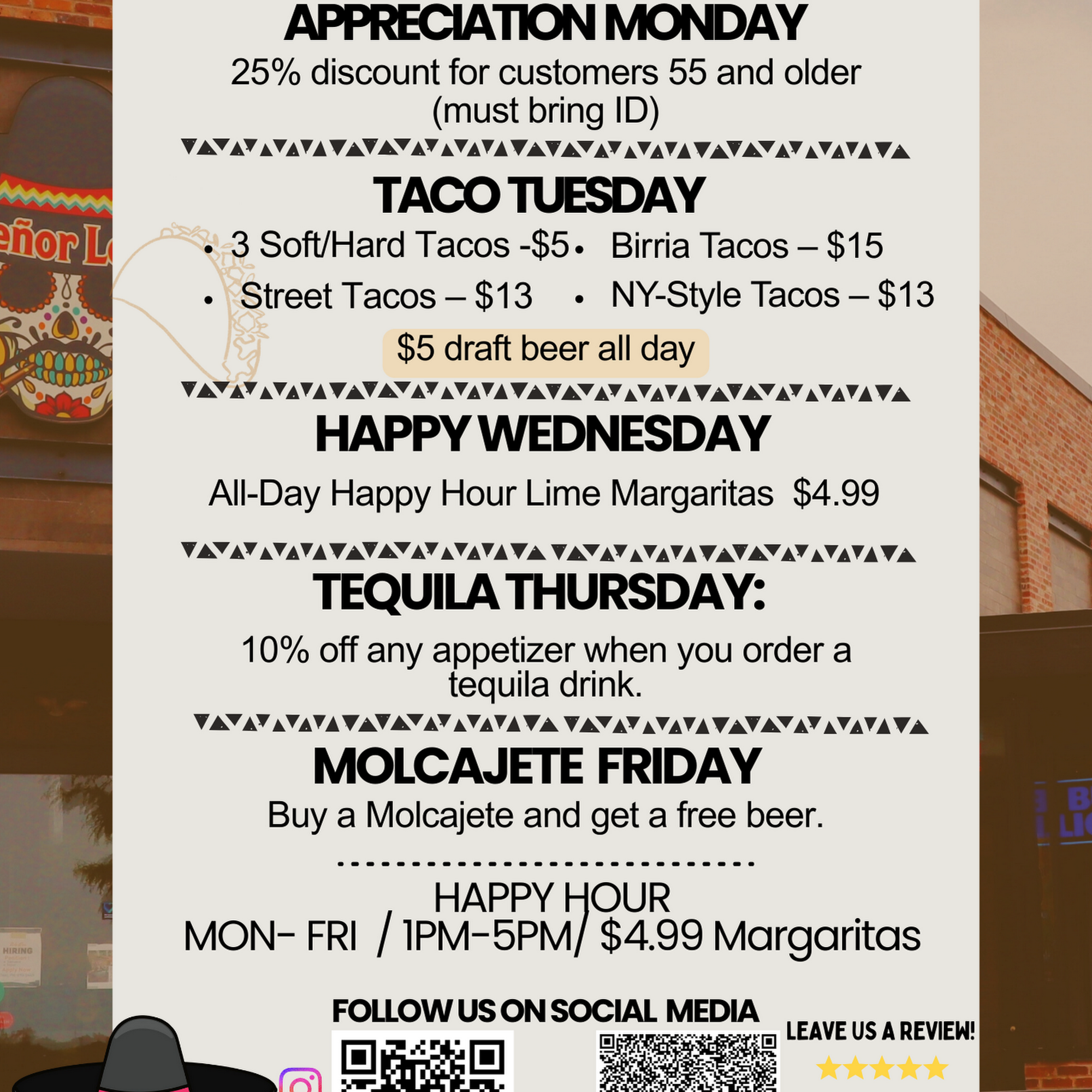 Senor Leon Mexican Cantina & Grill Menu