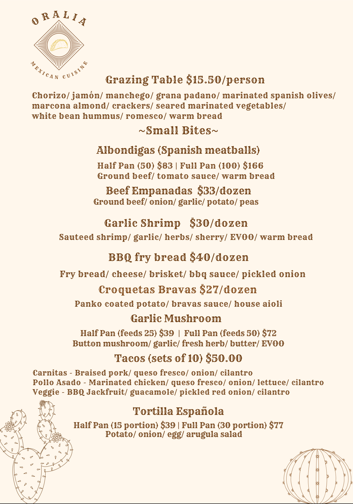 Oralia Menu