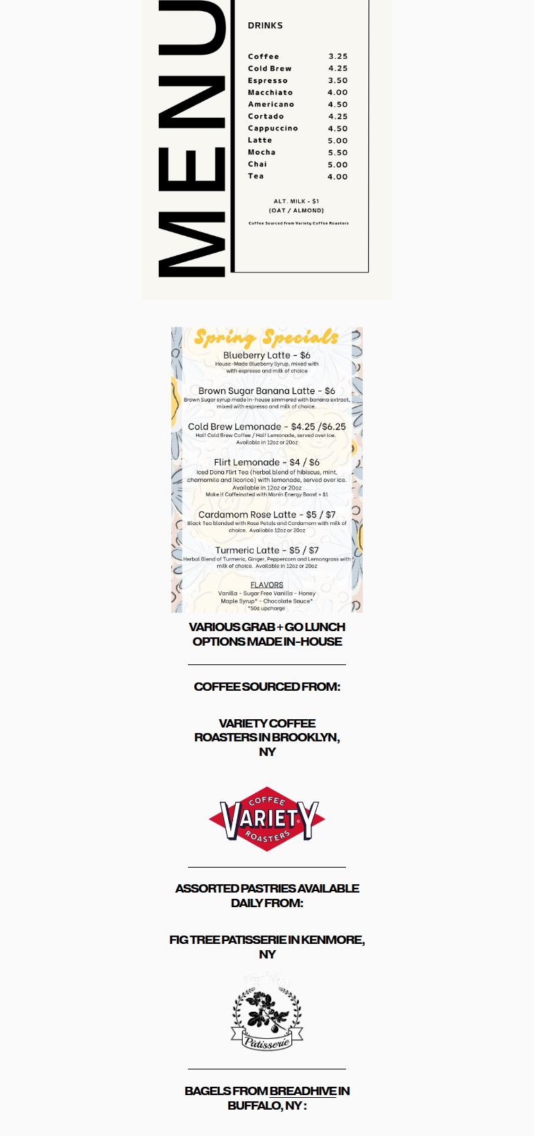 Gold Lion Coffee House Menu