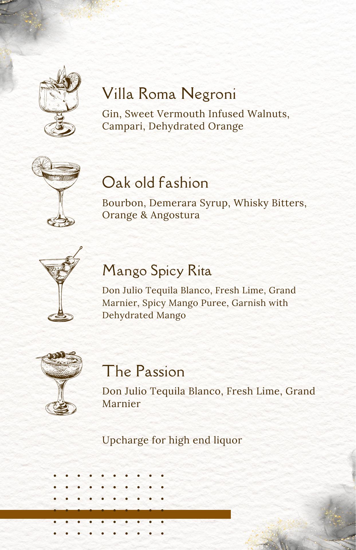 Roman Garden cafe Menu