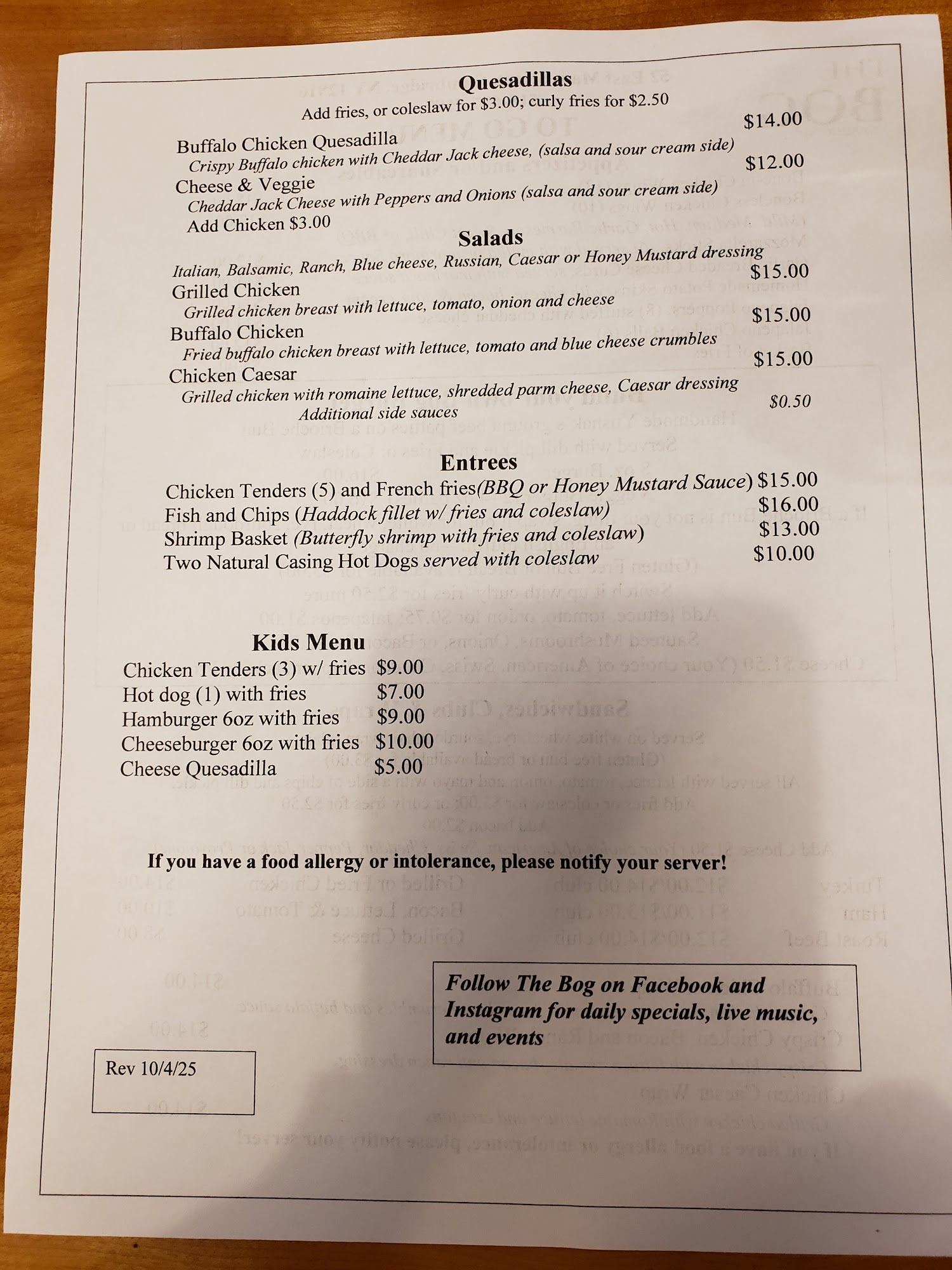 TheBog Menu
