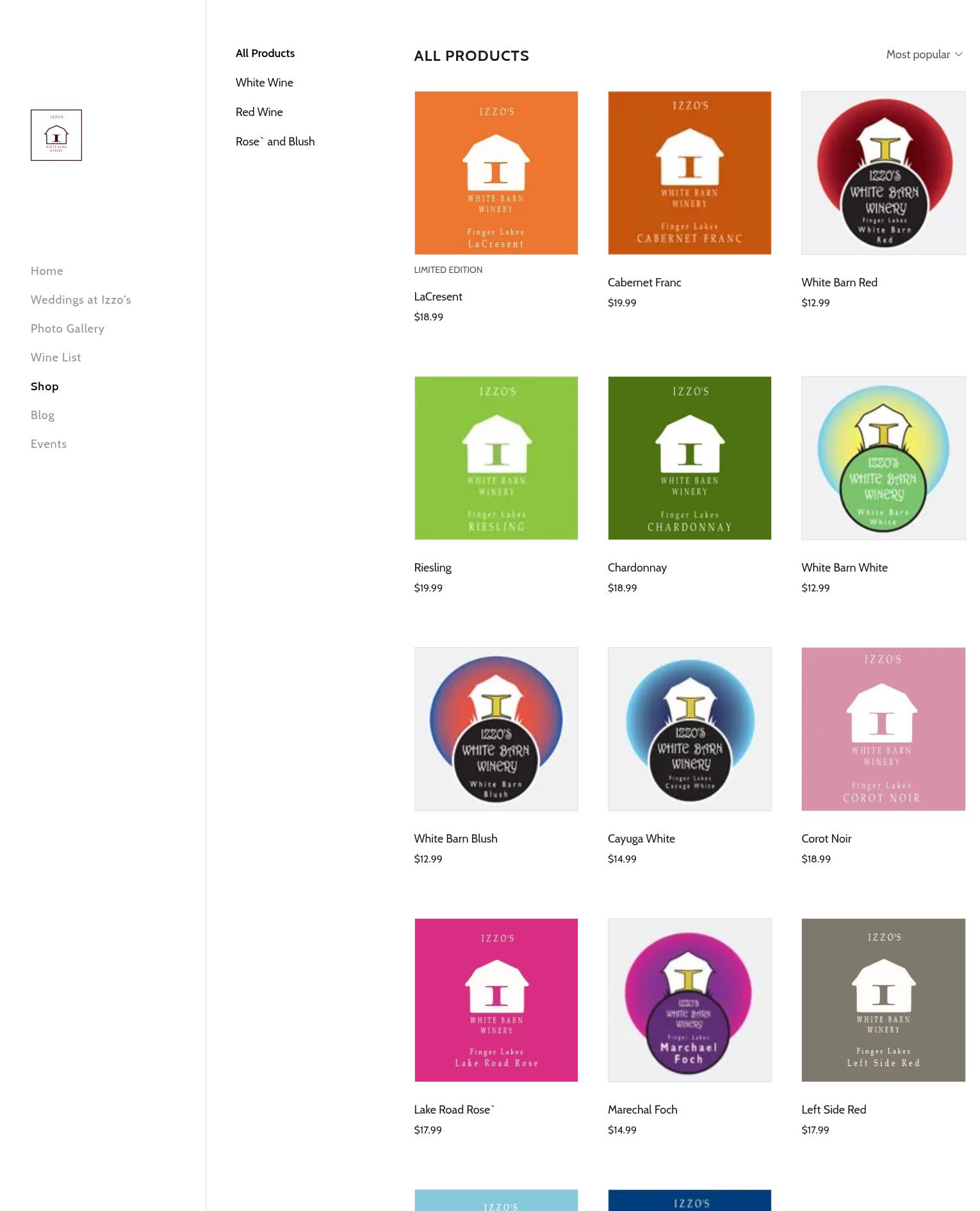 Izzo's White Barn Winery Menu