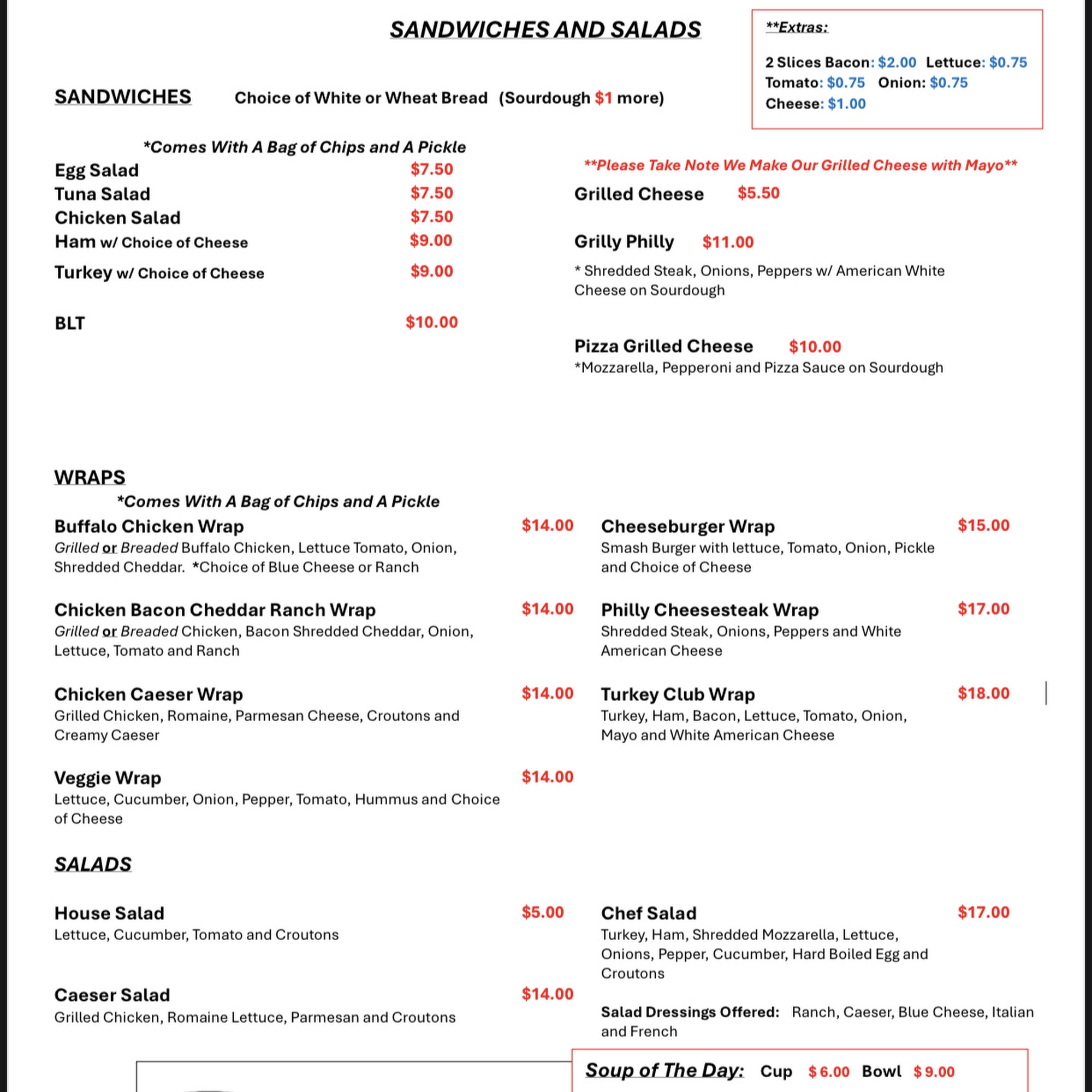 Mahoney's Hideaway Menu