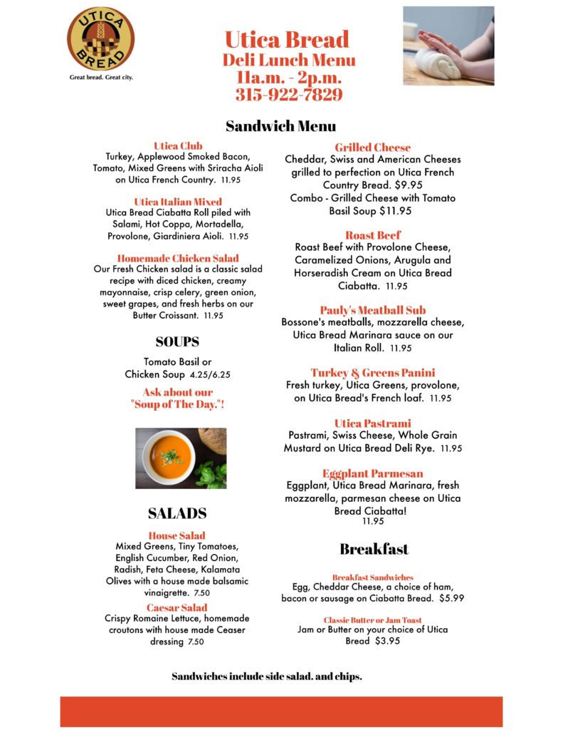 Utica Bread Menu