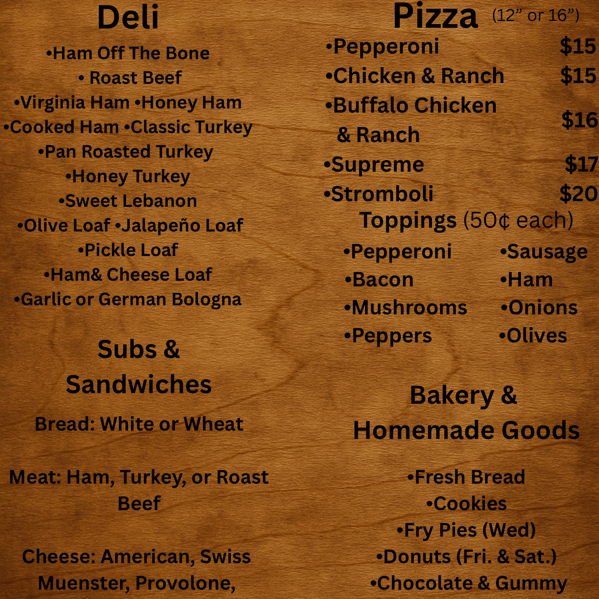Yoders Store & Deli Menu