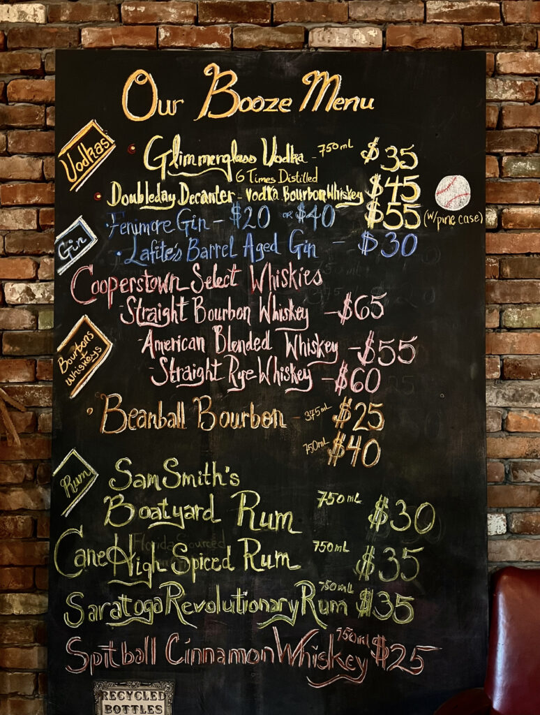 Cooperstown Distillery Menu