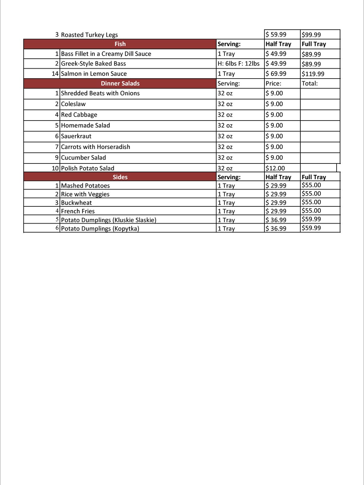 Krajana Pork Store Menu