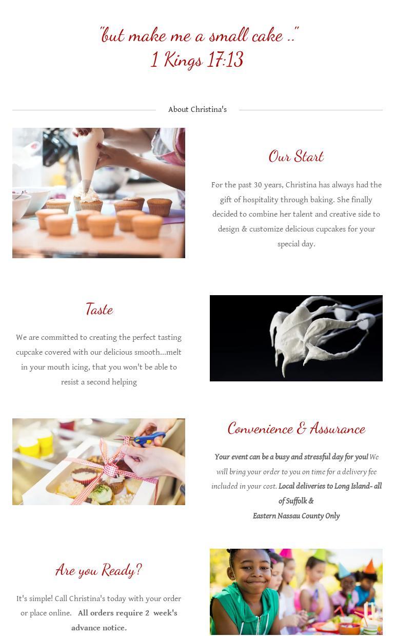 Christina's Creative Cupcakes Menu