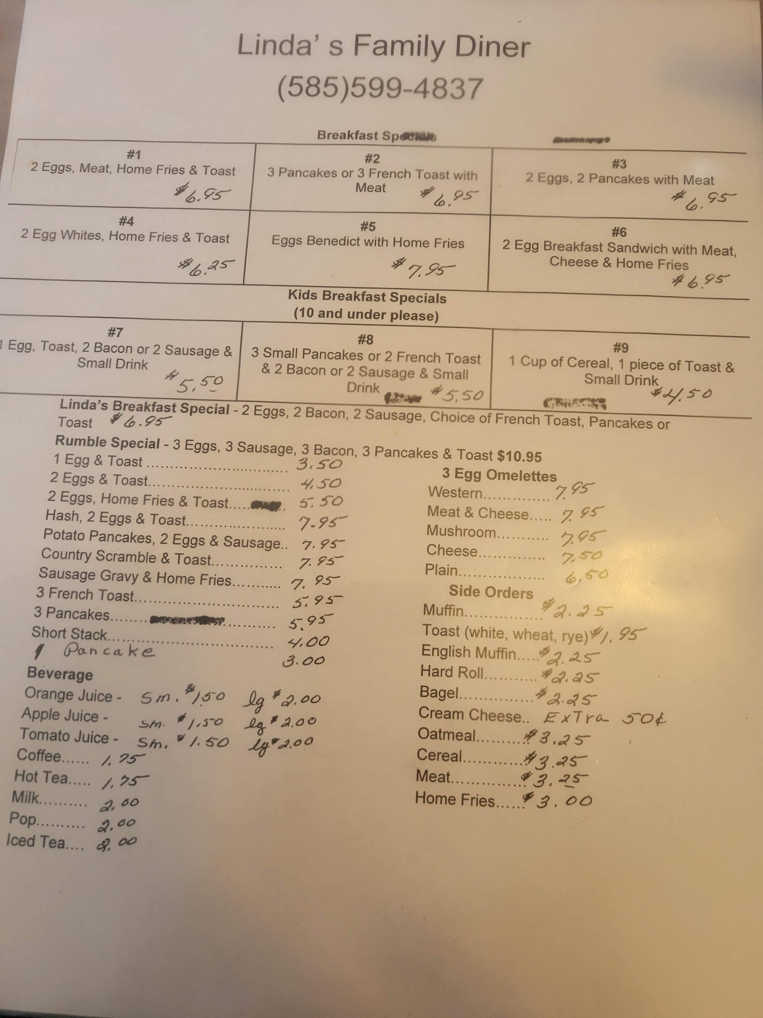 Linda's Family Diner Menu