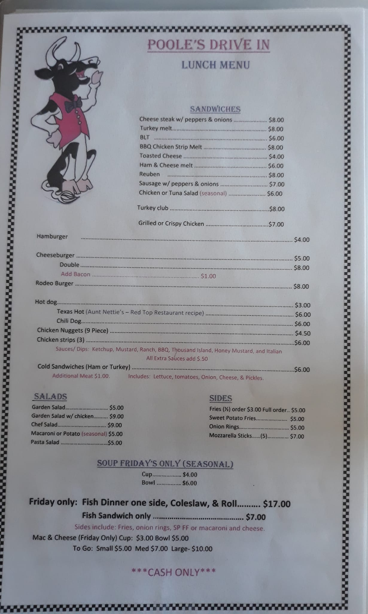 Poole's Drive-In Menu