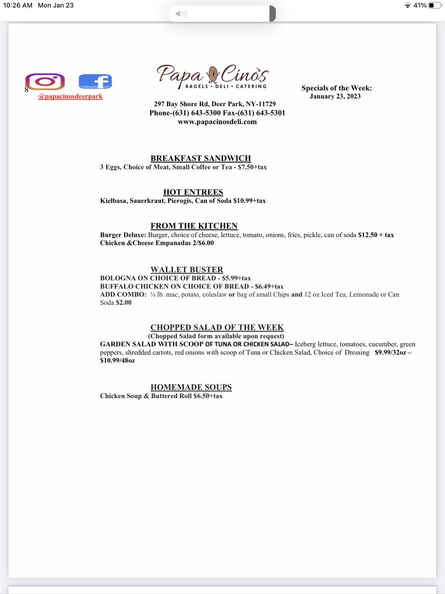 Superior Bagel & Deli Menu