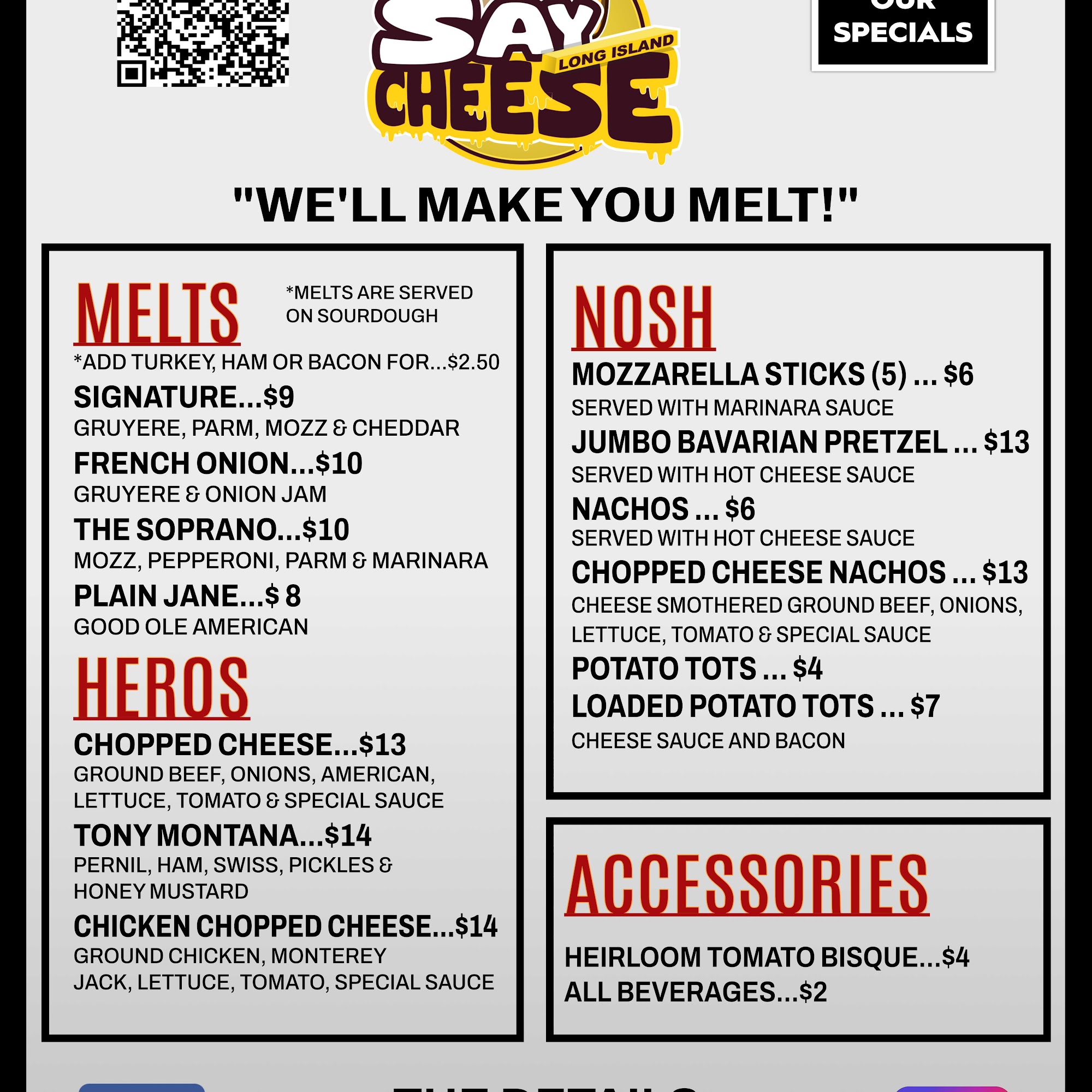 Say Cheese LI Menu
