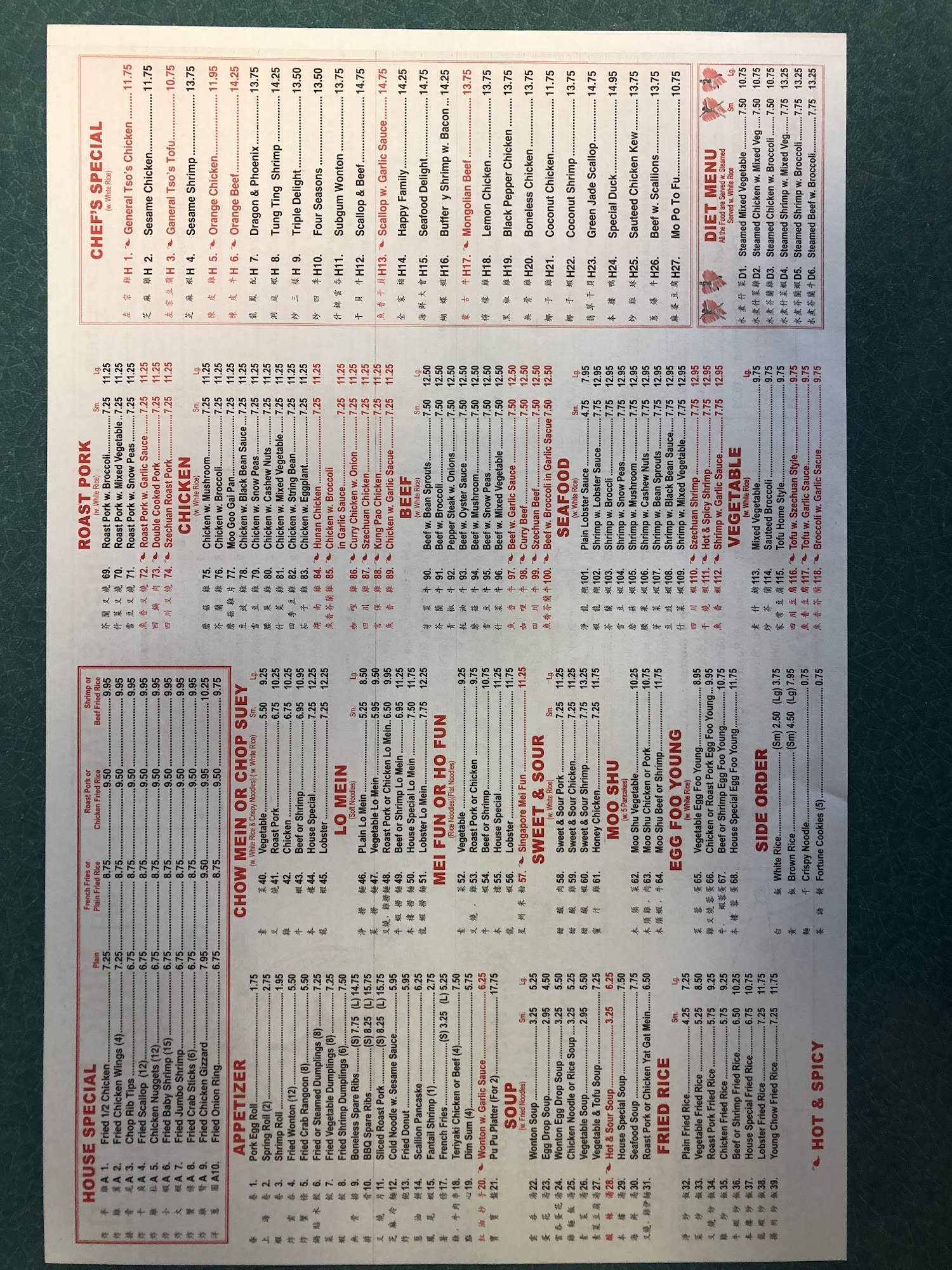 New China one Menu