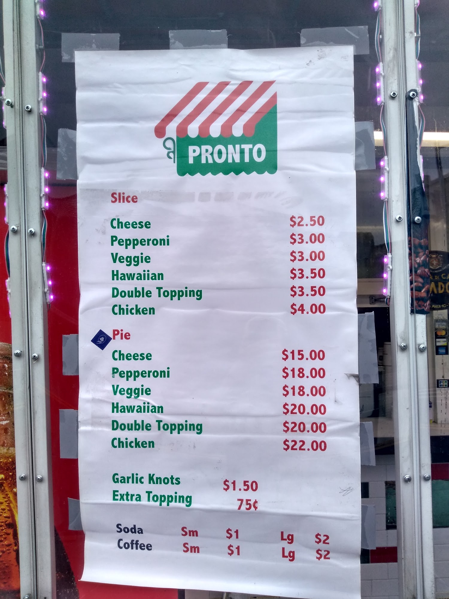 Pronto Pizza & Cafe Menu