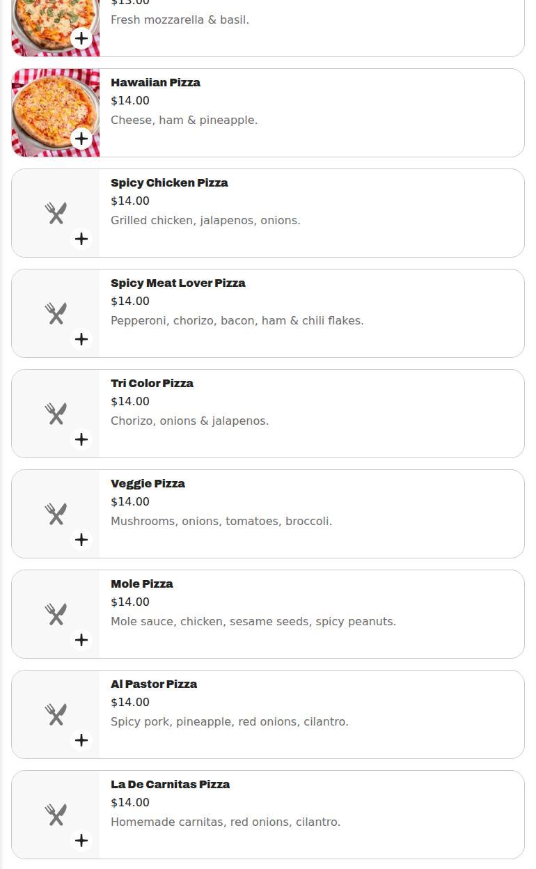 Five Dreams Pizzeria y Antojitos Menu