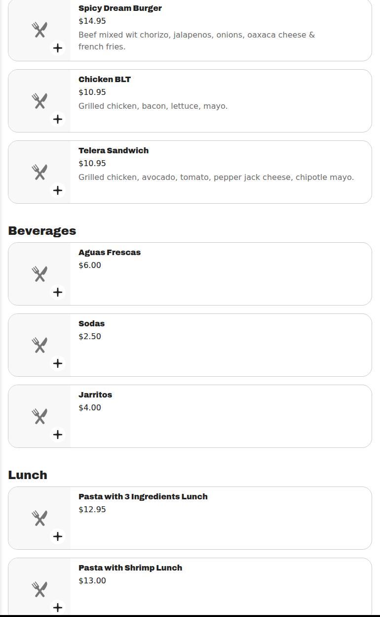 Five Dreams Pizzeria y Antojitos Menu