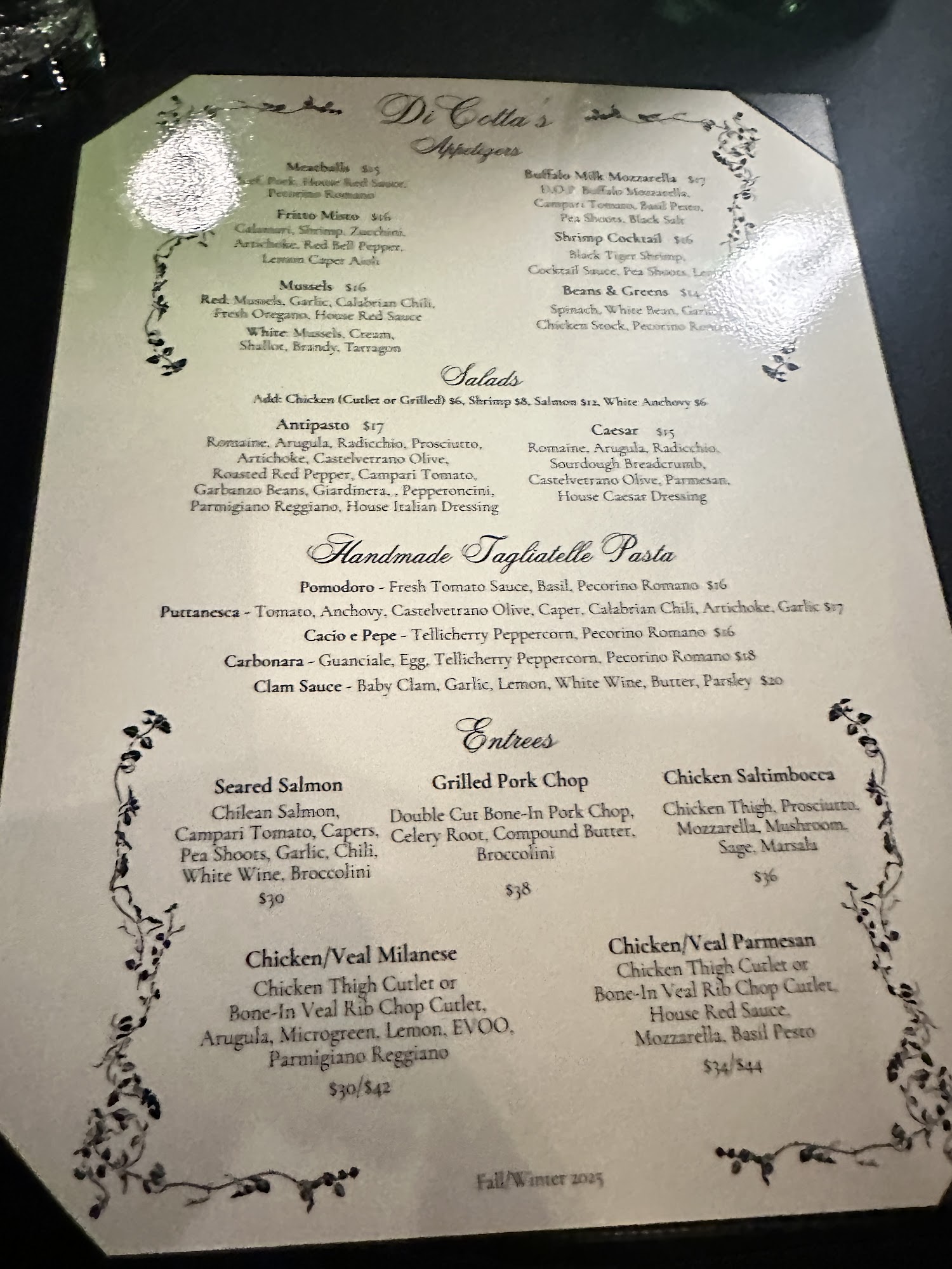 Di Cotta's Menu