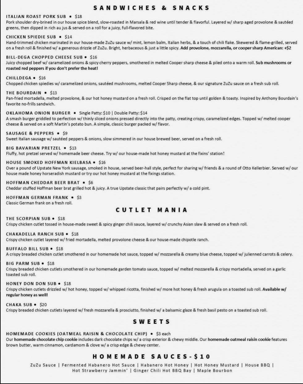 Light Years Fermentation Menu