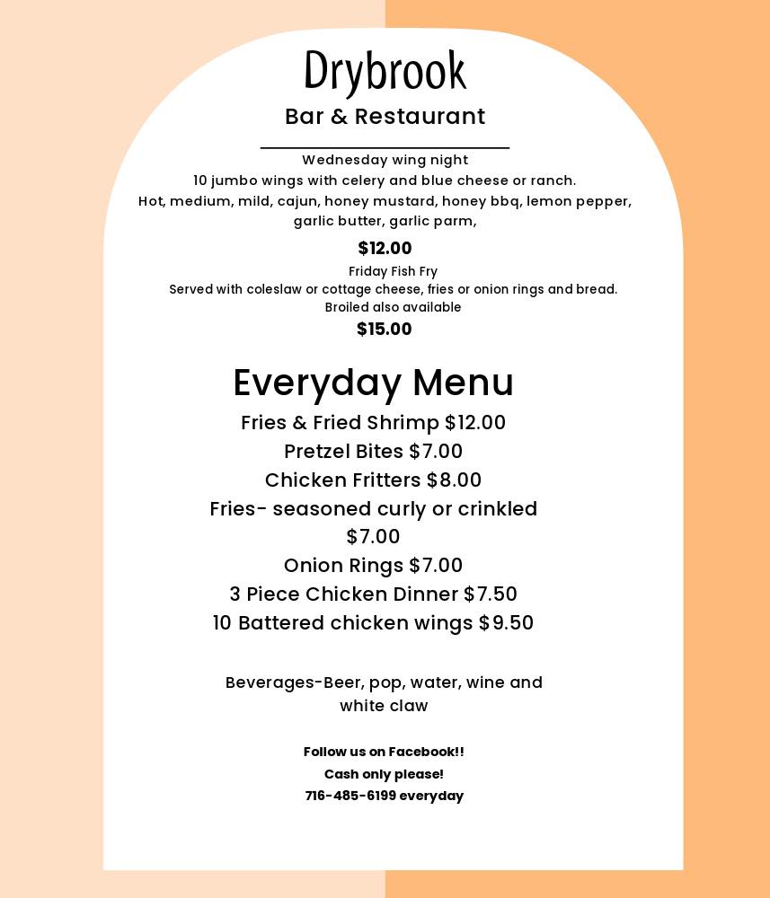 Dry Brook Restaurant Menu