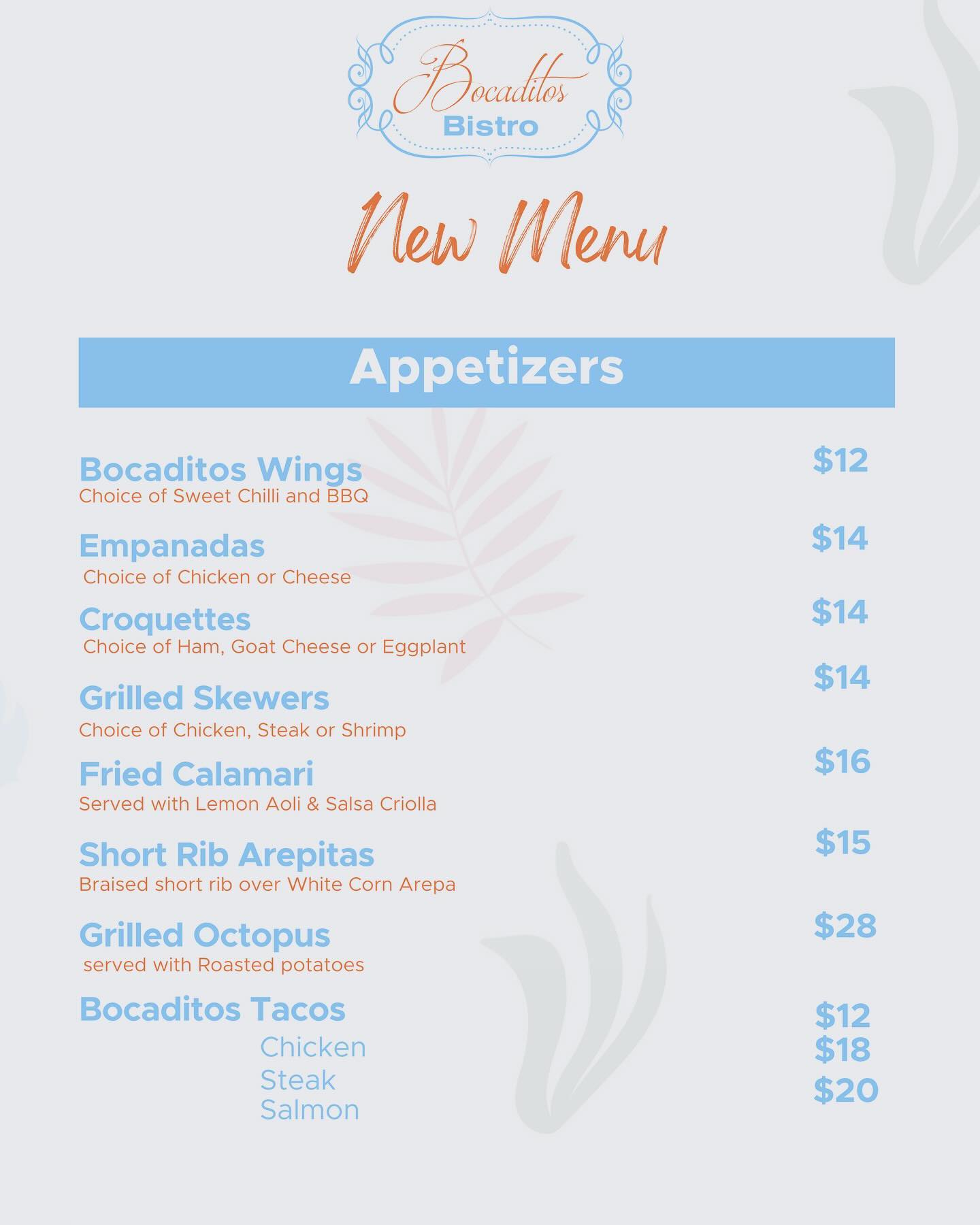 Bocaditos LLC Menu